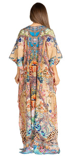 Sakkas Yeni Women's Short Sleeve V-neck Summer Floral Long Caftan Dress Cover-up dresses La Vie Bien Sakkas Yeni Women's Short Sleeve V-neck Summer Floral Long Caftan Dress Cover-up