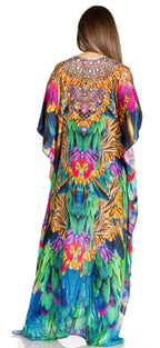 Sakkas Yeni Women's Short Sleeve V-neck Summer Floral Long Caftan Dress Cover-up dresses La Vie Bien Sakkas Yeni Women's Short Sleeve V-neck Summer Floral Long Caftan Dress Cover-up