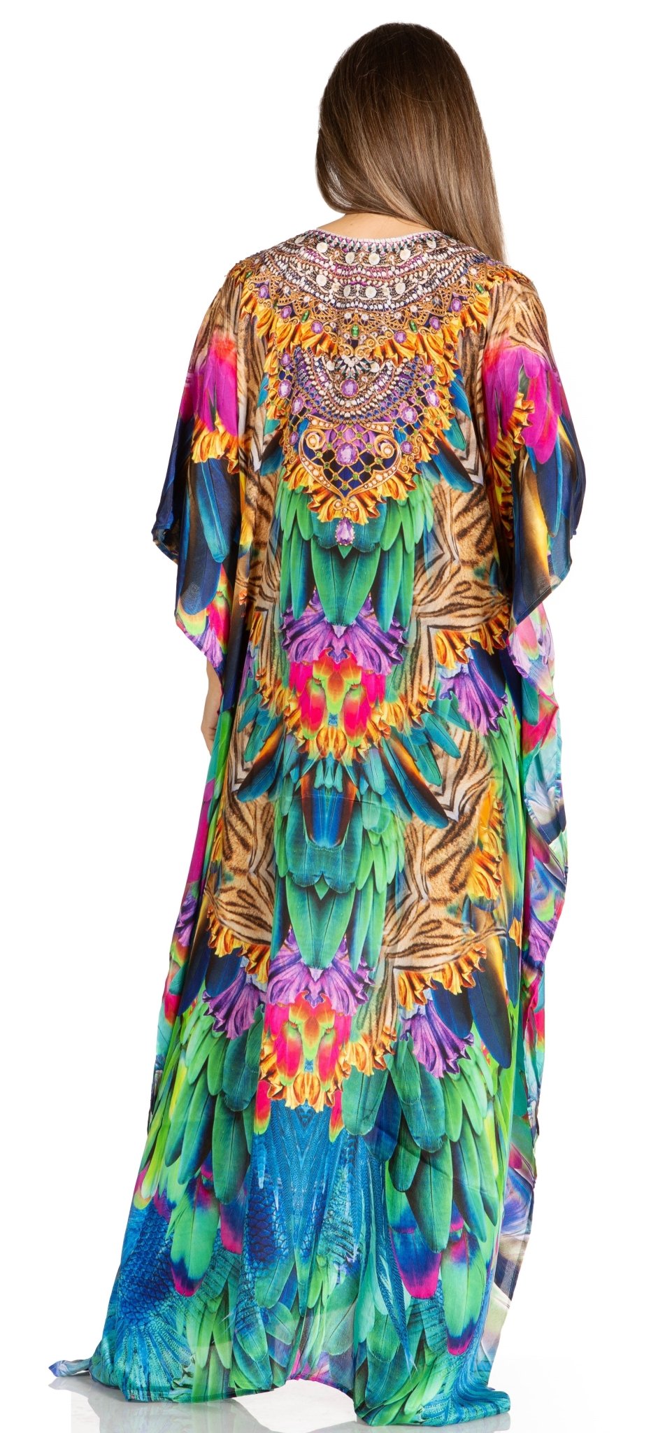 Sakkas Yeni Women's Short Sleeve V-neck Summer Floral Long Caftan Dress Cover-up dresses La Vie Bien Sakkas Yeni Women's Short Sleeve V-neck Summer Floral Long Caftan Dress Cover-up
