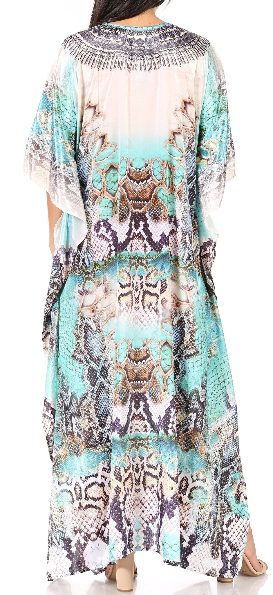 Sakkas Yeni Women's Short Sleeve V-neck Summer Floral Long Caftan Dress Cover-up dresses La Vie Bien Sakkas Yeni Women's Short Sleeve V-neck Summer Floral Long Caftan Dress Cover-up
