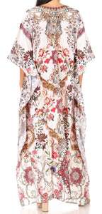 Sakkas Yeni Women's Short Sleeve V-neck Summer Floral Long Caftan Dress Cover-up dresses La Vie Bien Sakkas Yeni Women's Short Sleeve V-neck Summer Floral Long Caftan Dress Cover-up