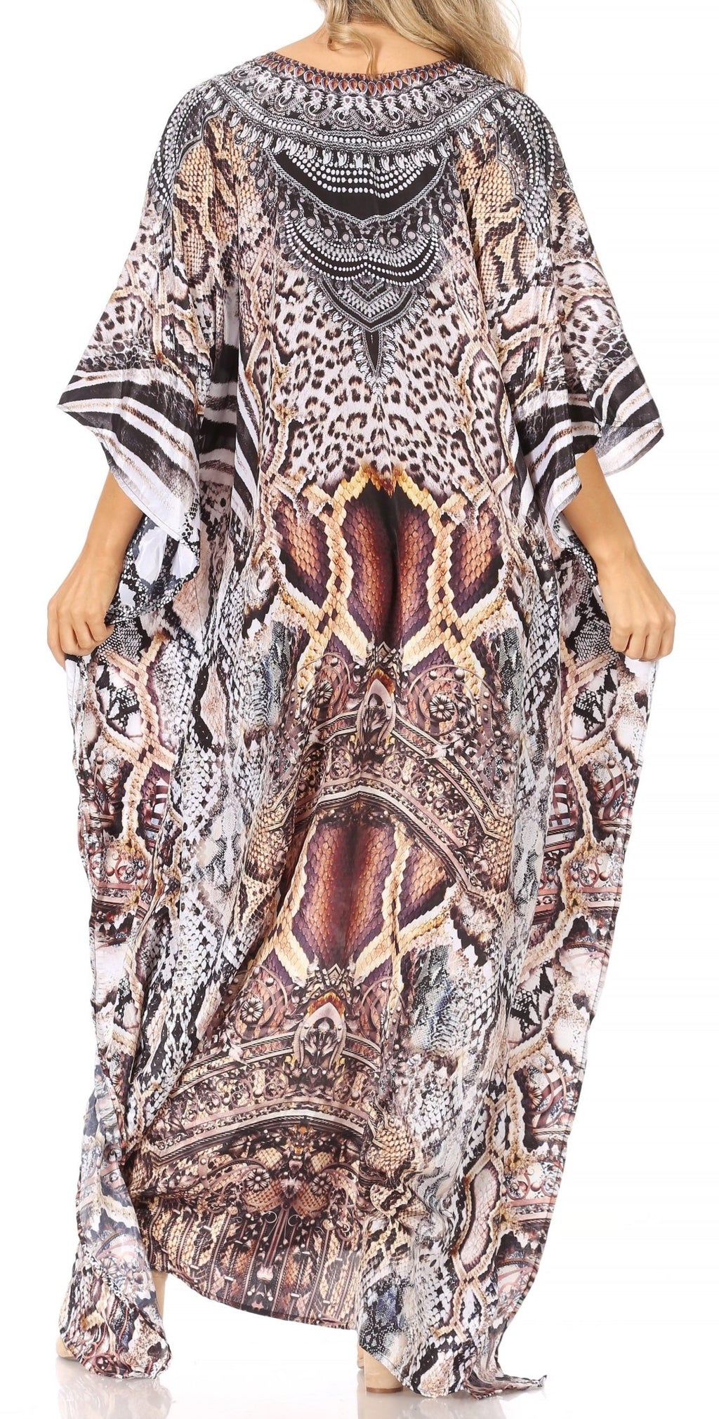 Sakkas Yeni Women's Short Sleeve V-neck Summer Floral Long Caftan Dress Cover-up dresses La Vie Bien Sakkas Yeni Women's Short Sleeve V-neck Summer Floral Long Caftan Dress Cover-up