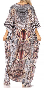 Sakkas Yeni Women's Short Sleeve V-neck Summer Floral Long Caftan Dress Cover-up dresses La Vie Bien Sakkas Yeni Women's Short Sleeve V-neck Summer Floral Long Caftan Dress Cover-up