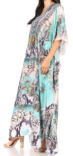 Sakkas Yeni Women's Short Sleeve V-neck Summer Floral Long Caftan Dress Cover-up dresses La Vie Bien Sakkas Yeni Women's Short Sleeve V-neck Summer Floral Long Caftan Dress Cover-up