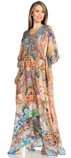 Sakkas Yeni Women's Short Sleeve V-neck Summer Floral Long Caftan Dress Cover-up dresses La Vie Bien Sakkas Yeni Women's Short Sleeve V-neck Summer Floral Long Caftan Dress Cover-up