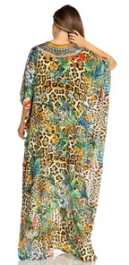 Sakkas Yeni Women's Short Sleeve V-neck Summer Floral Long Caftan Dress Cover-up dresses La Vie Bien Sakkas Yeni Women's Short Sleeve V-neck Summer Floral Long Caftan Dress Cover-up