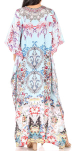 Sakkas Yeni Women's Short Sleeve V-neck Summer Floral Long Caftan Dress Cover-up dresses La Vie Bien Sakkas Yeni Women's Short Sleeve V-neck Summer Floral Long Caftan Dress Cover-up