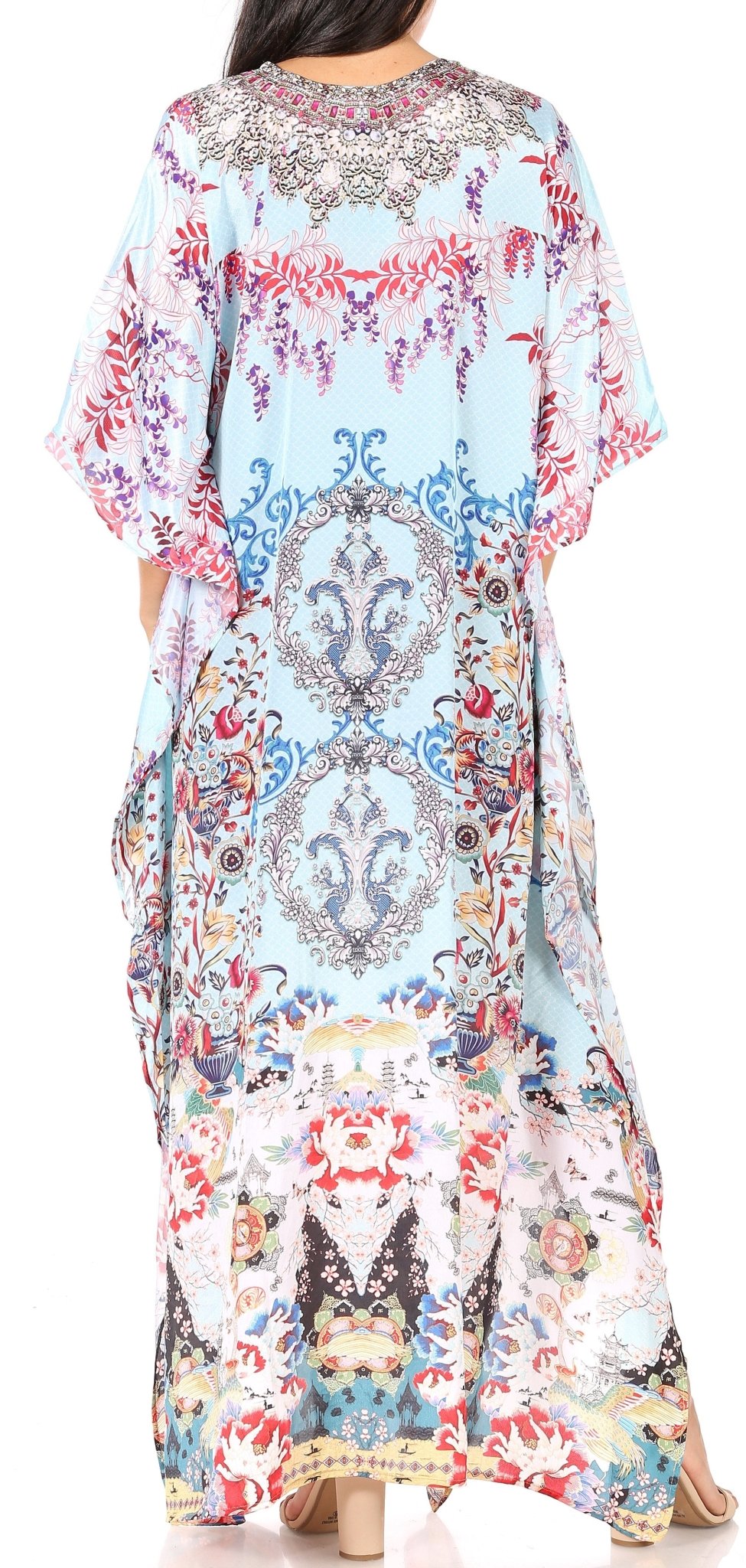Sakkas Yeni Women's Short Sleeve V-neck Summer Floral Long Caftan Dress Cover-up dresses La Vie Bien Sakkas Yeni Women's Short Sleeve V-neck Summer Floral Long Caftan Dress Cover-up