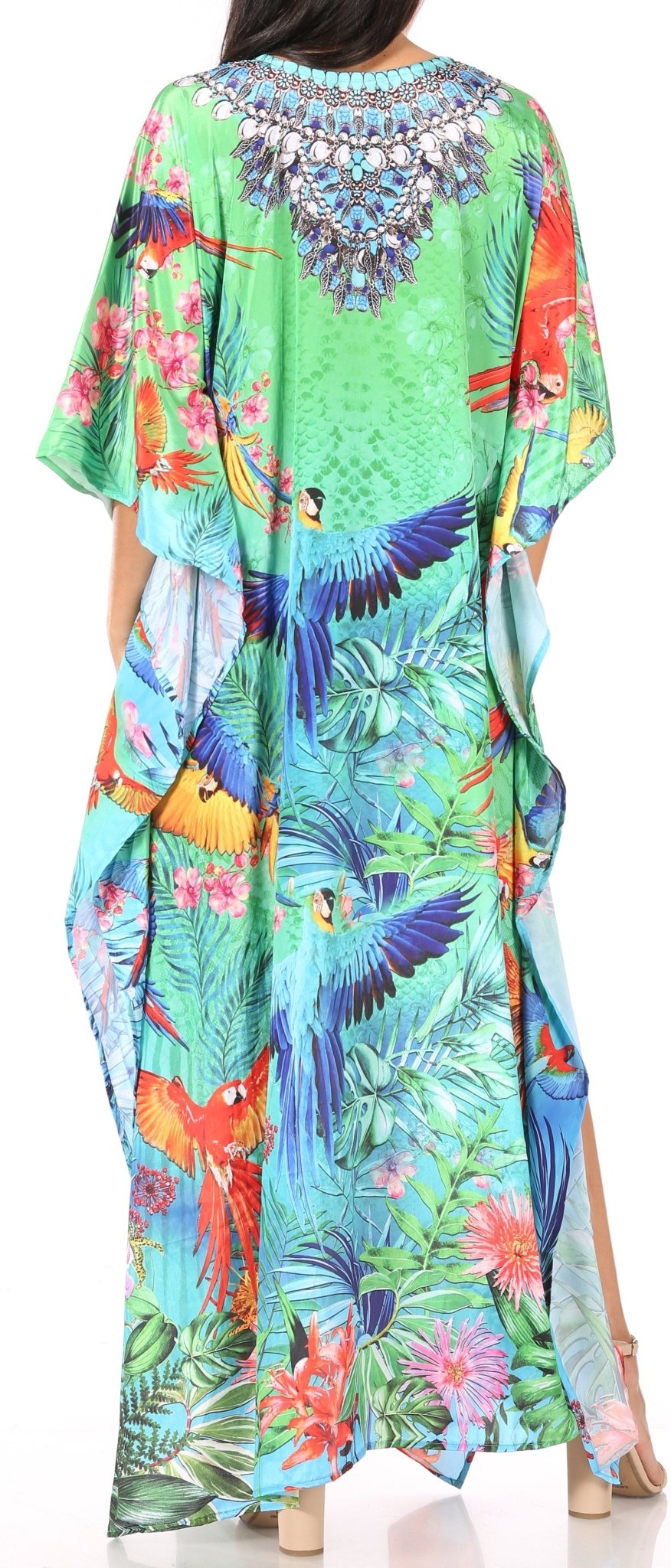 Sakkas Yeni Women's Short Sleeve V-neck Summer Floral Long Caftan Dress Cover-up dresses La Vie Bien Sakkas Yeni Women's Short Sleeve V-neck Summer Floral Long Caftan Dress Cover-up