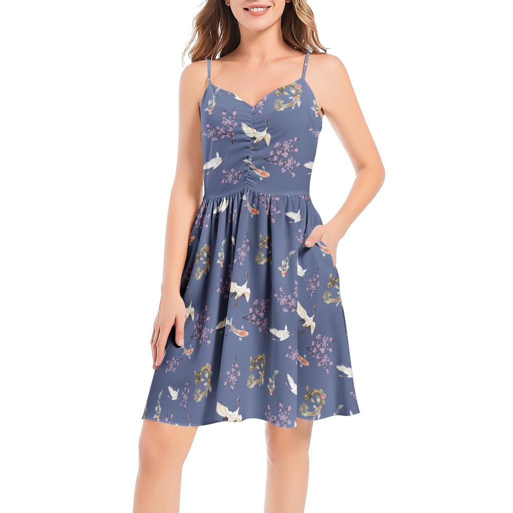 Sakura Dreams cami midi dress in soft knitted chiffon — V-neck, flared hem, hidden pockets Dress La Vie Bien Sakura Dreams cami midi dress in soft knitted chiffon — V-neck, flared hem, hidden pockets