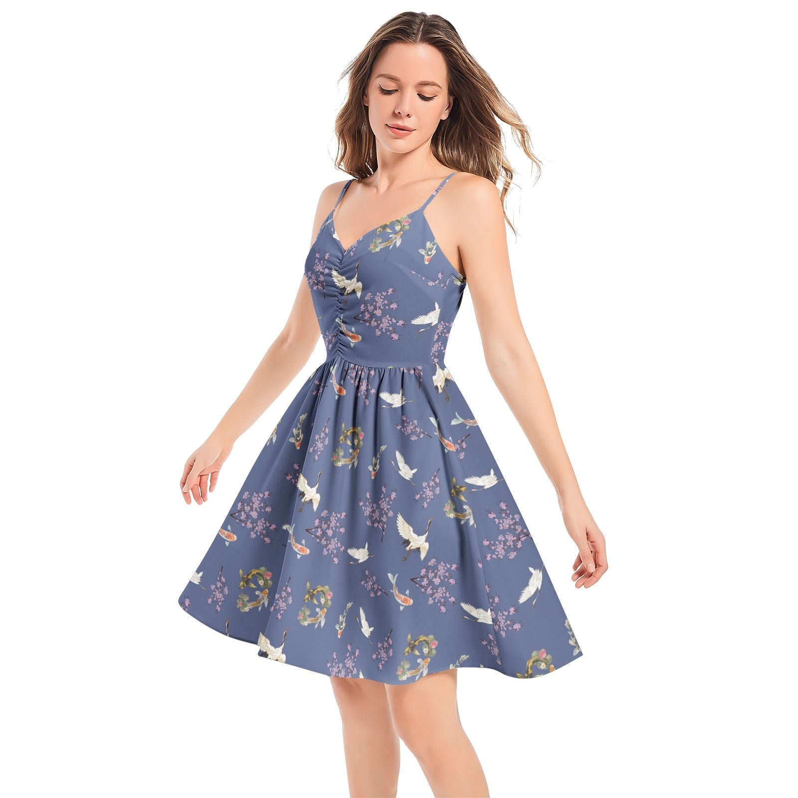 Sakura Dreams cami midi dress in soft knitted chiffon — V-neck, flared hem, hidden pockets Dress La Vie Bien Sakura Dreams cami midi dress in soft knitted chiffon — V-neck, flared hem, hidden pockets