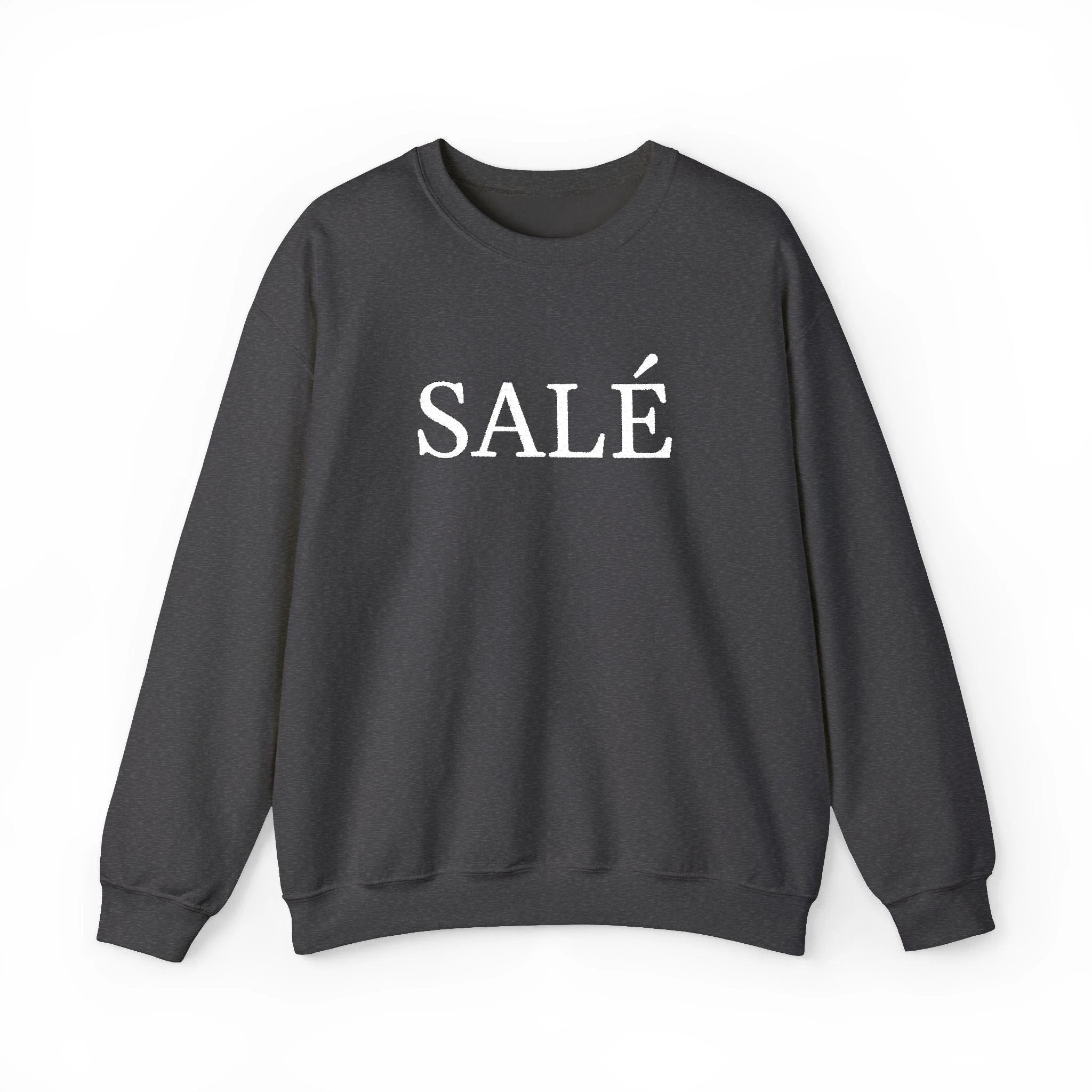 SALÉ (salty) embroidered French pun Text Crewneck Sweatshirt, Minimal French Word Graphic sweater for francophones by Printify