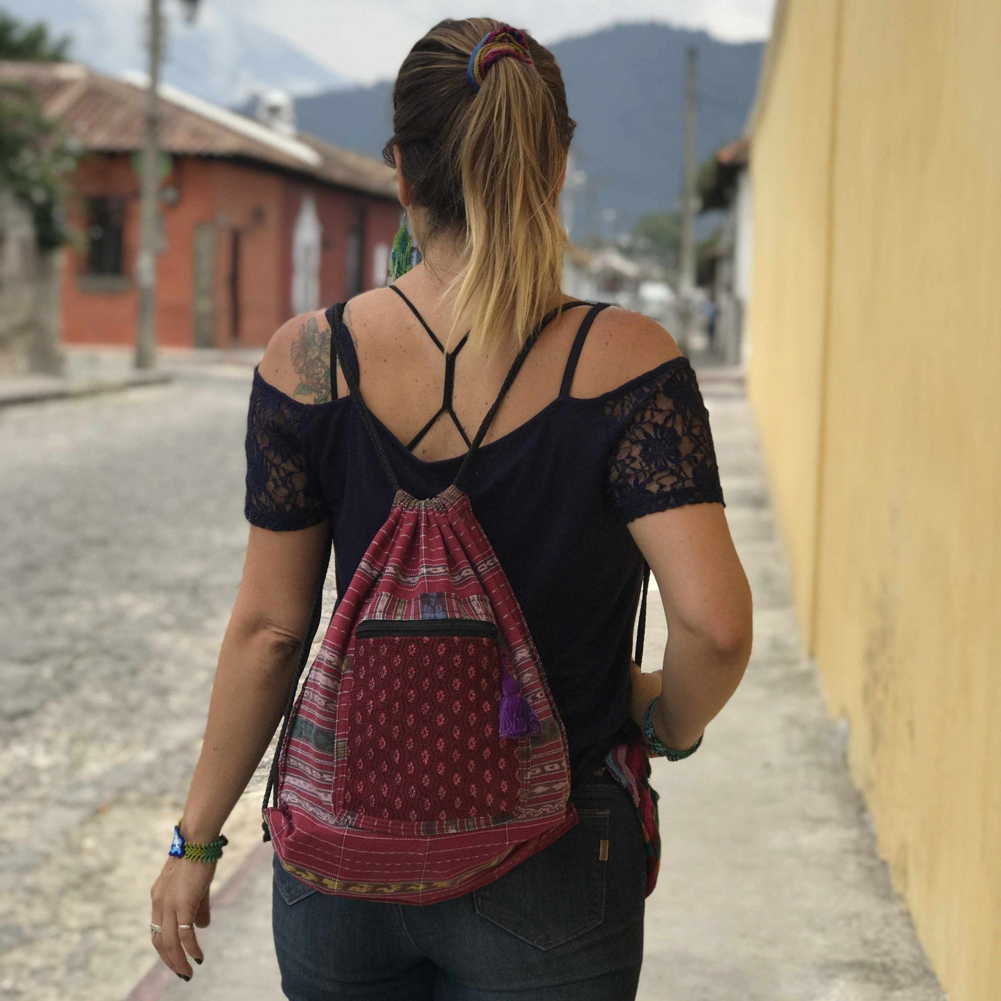 Salsa Upcycled Corte Backpack - Unique Guatemalan Handicraft Bags La Vie Bien Salsa Upcycled Corte Backpack - Unique Guatemalan Handicraft