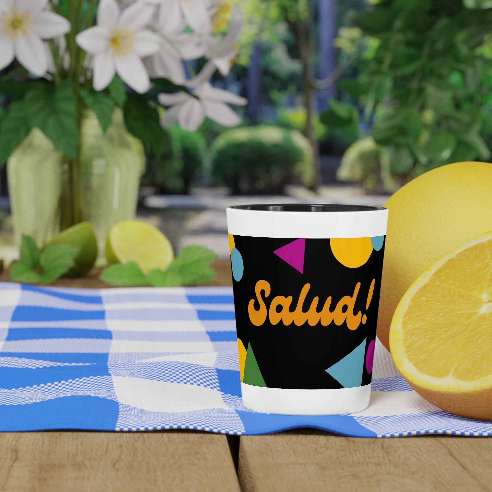 Salud! Confetti Pattern Shot Glass | Colorful Fiesta Party Drinkware by Printify