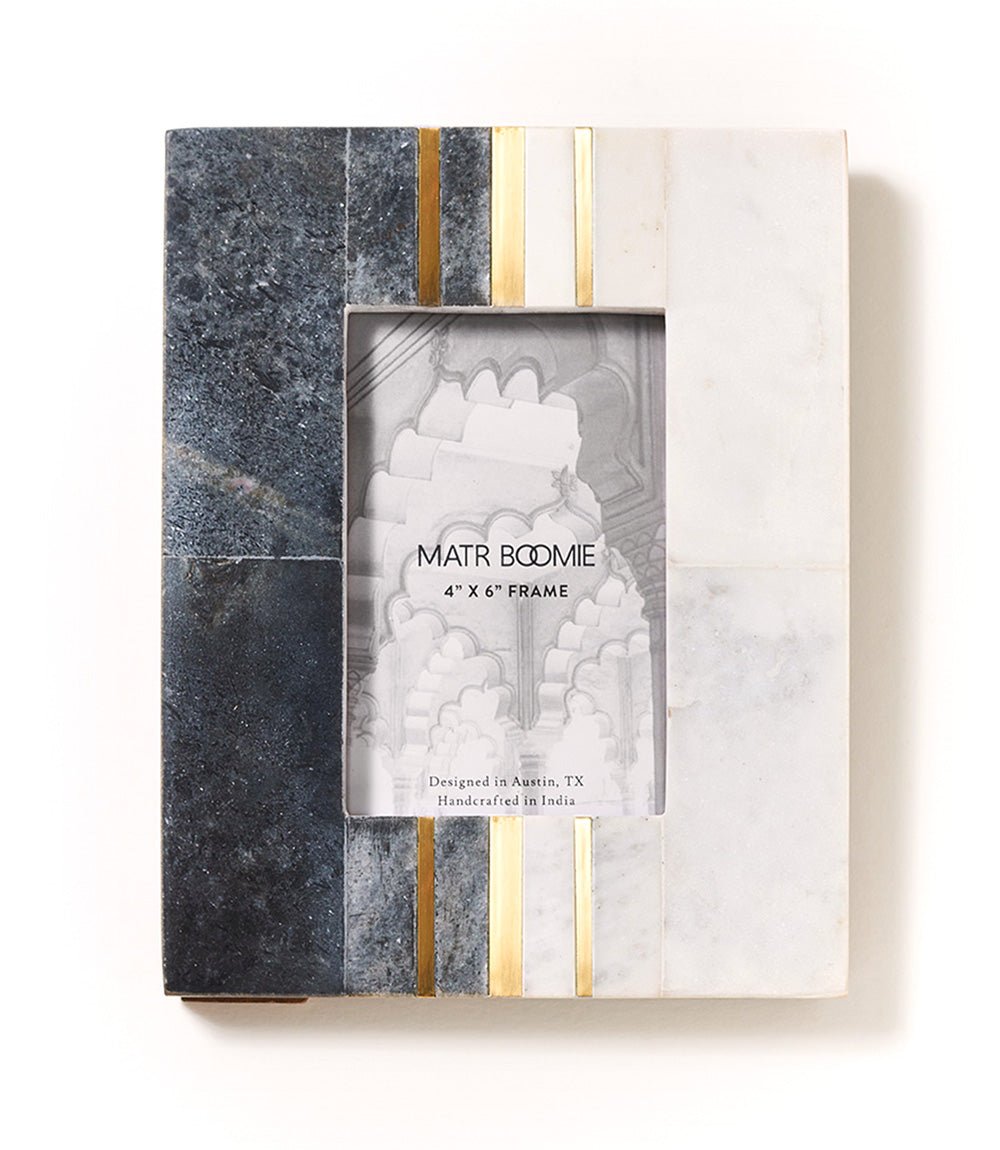 Sammita 4x6 Black & White Picture Frame - Hand Carved Marble HME stock line La Vie Bien Sammita 4x6 Black & White Picture Frame - Hand Carved Marble