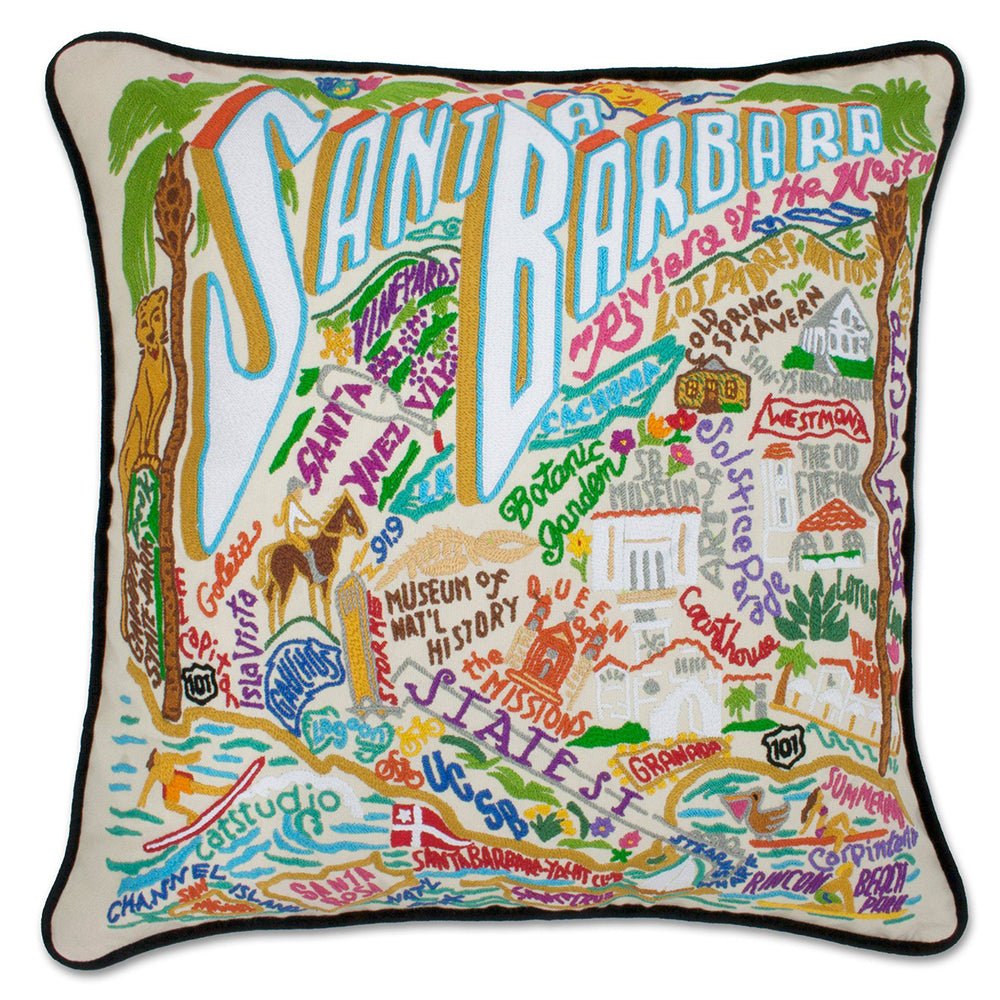 Santa Barbara, CA Hand - Embroidered Pillow Pillows La Vie Bien Santa Barbara, CA Hand - Embroidered Pillow