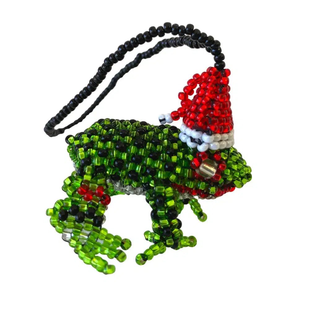 Santa Frog Seed Bead Ornament - Mexico Decor La Vie Bien Santa Frog Seed Bead Ornament - Mexico