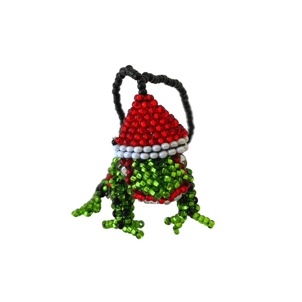 Santa Frog Seed Bead Ornament - Mexico Decor La Vie Bien Santa Frog Seed Bead Ornament - Mexico