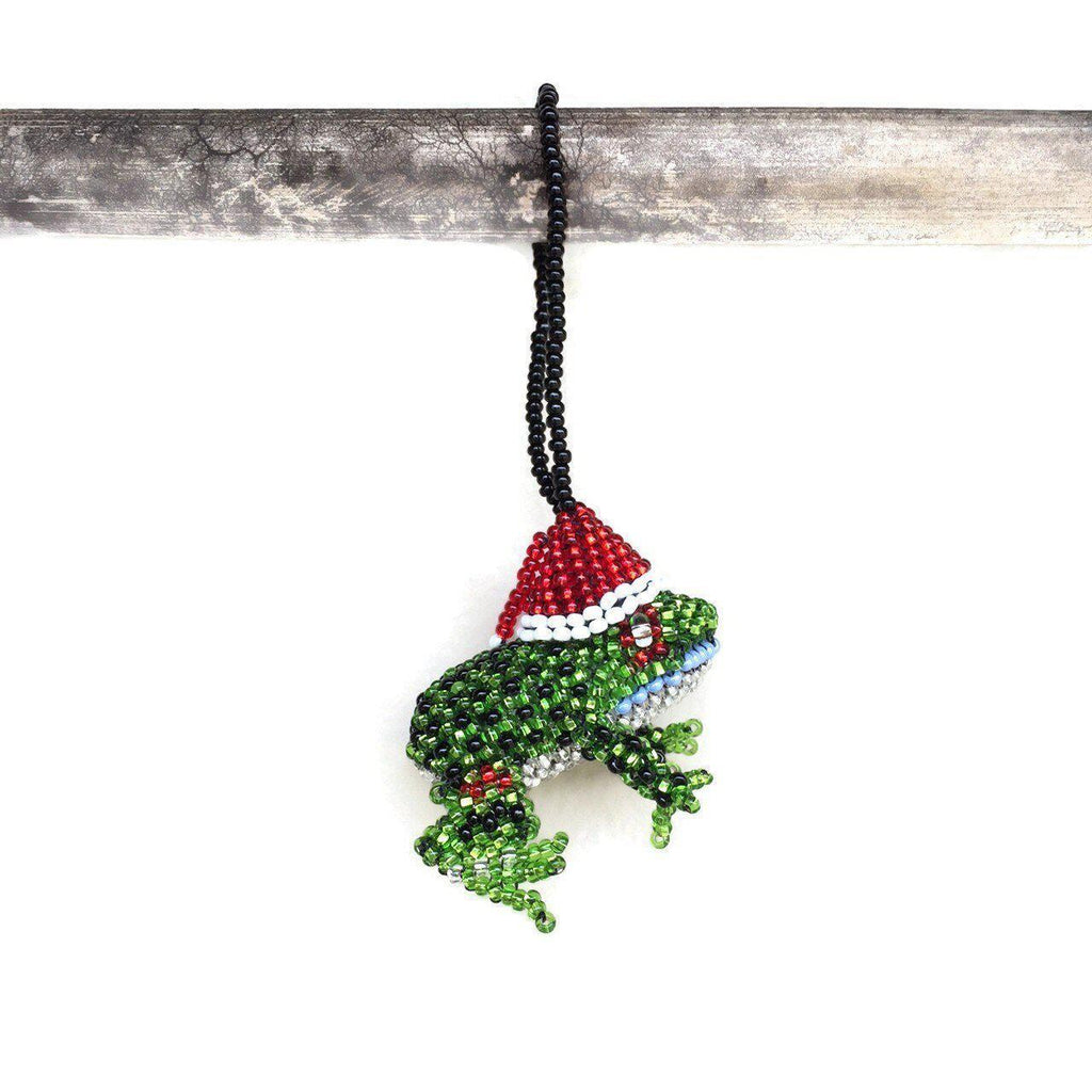 Santa Frog Seed Bead Ornament - Mexico Decor La Vie Bien Santa Frog Seed Bead Ornament - Mexico