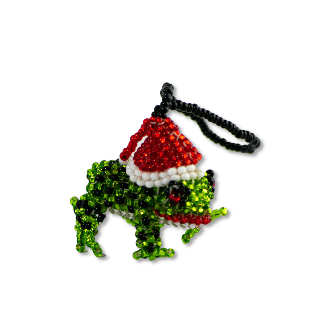 Santa Frog Seed Bead Ornament - Mexico Decor La Vie Bien Santa Frog Seed Bead Ornament - Mexico