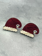 Santa Hat Earrings, Wood Stud Earrings