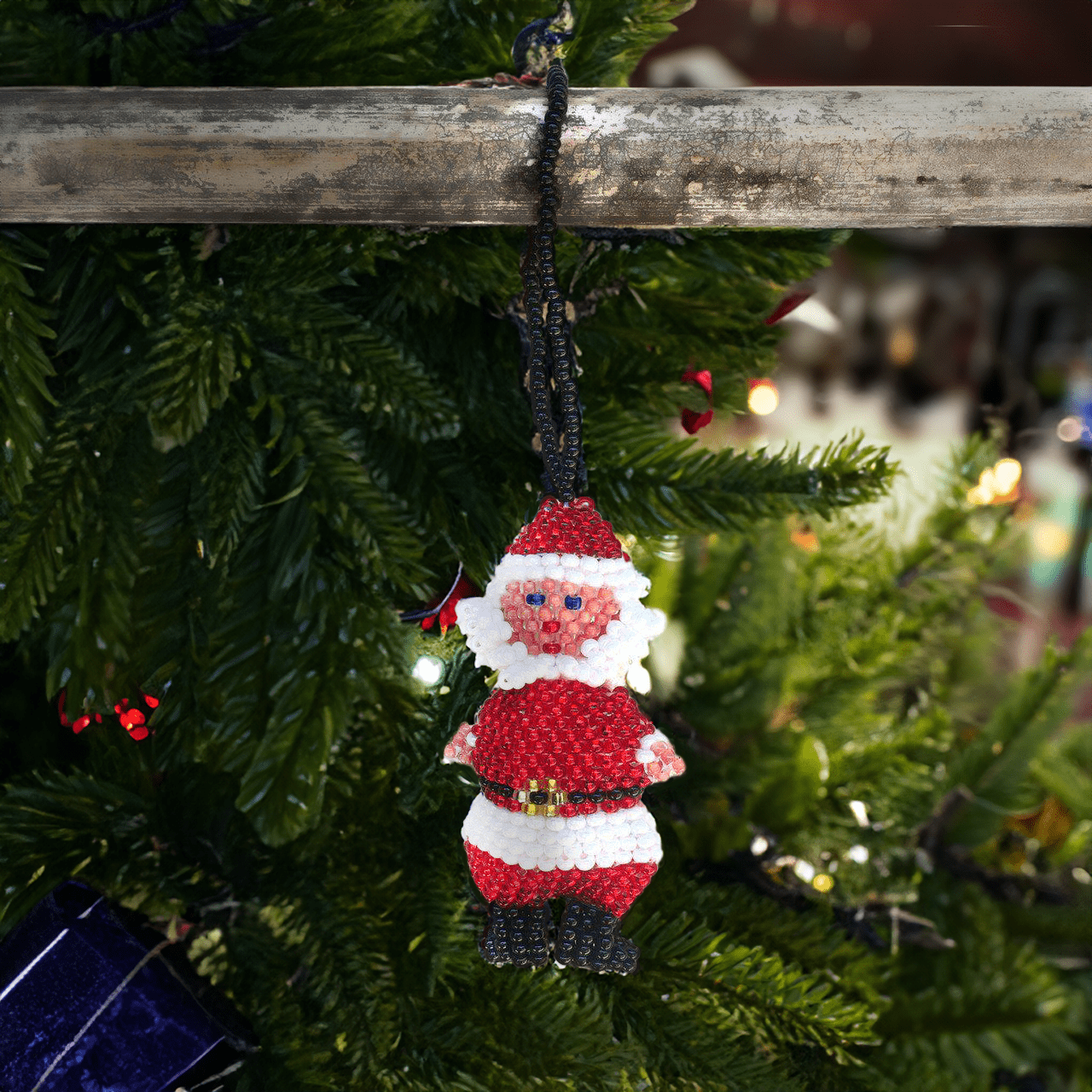 Santa Seed Bead Ornament - Guatemala Decor La Vie Bien Santa Seed Bead Ornament - Guatemala