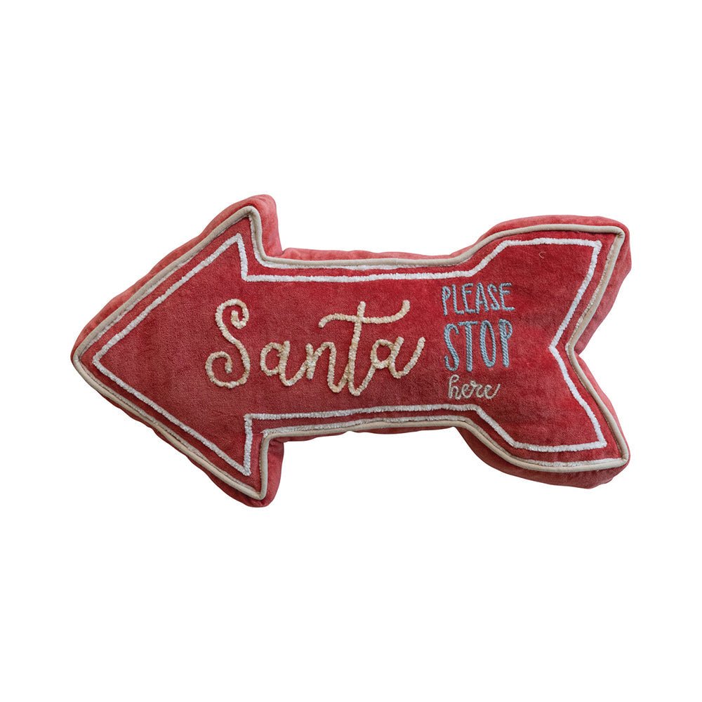 "Santa Stop Here" Velvet Arrow Shaped Lumbar Pillow Seasonal & Holiday Decorations La Vie Bien "Santa Stop Here" Velvet Arrow Shaped Lumbar Pillow