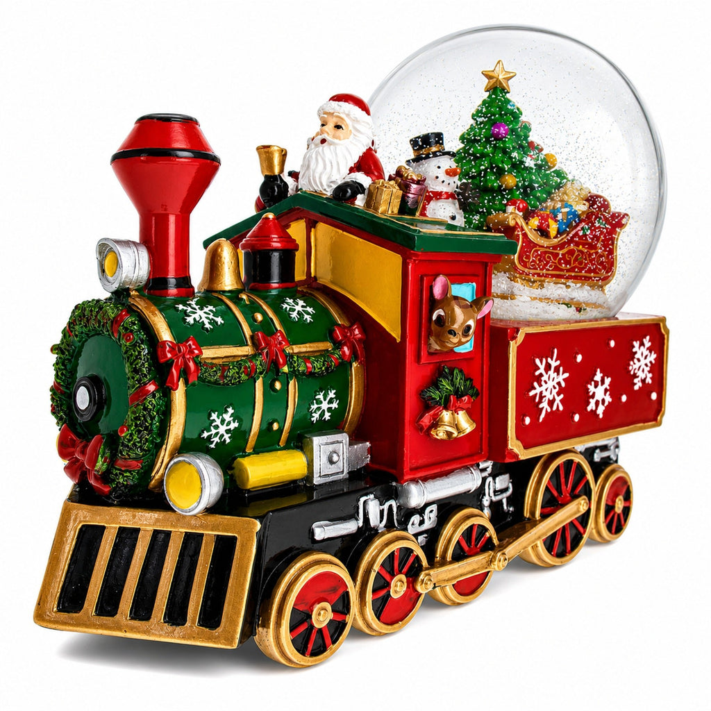Santa Train Express Delivering Tree Musical Water Globe Snow Globes > Trains La Vie Bien Santa Train Express Delivering Tree Musical Water Globe