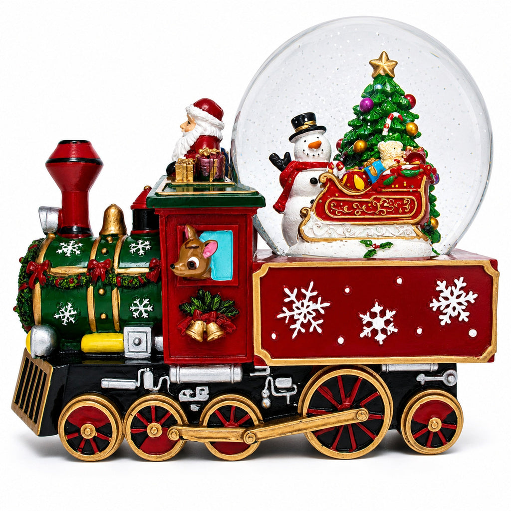 Santa Train Express Delivering Tree Musical Water Globe Snow Globes > Trains La Vie Bien Santa Train Express Delivering Tree Musical Water Globe