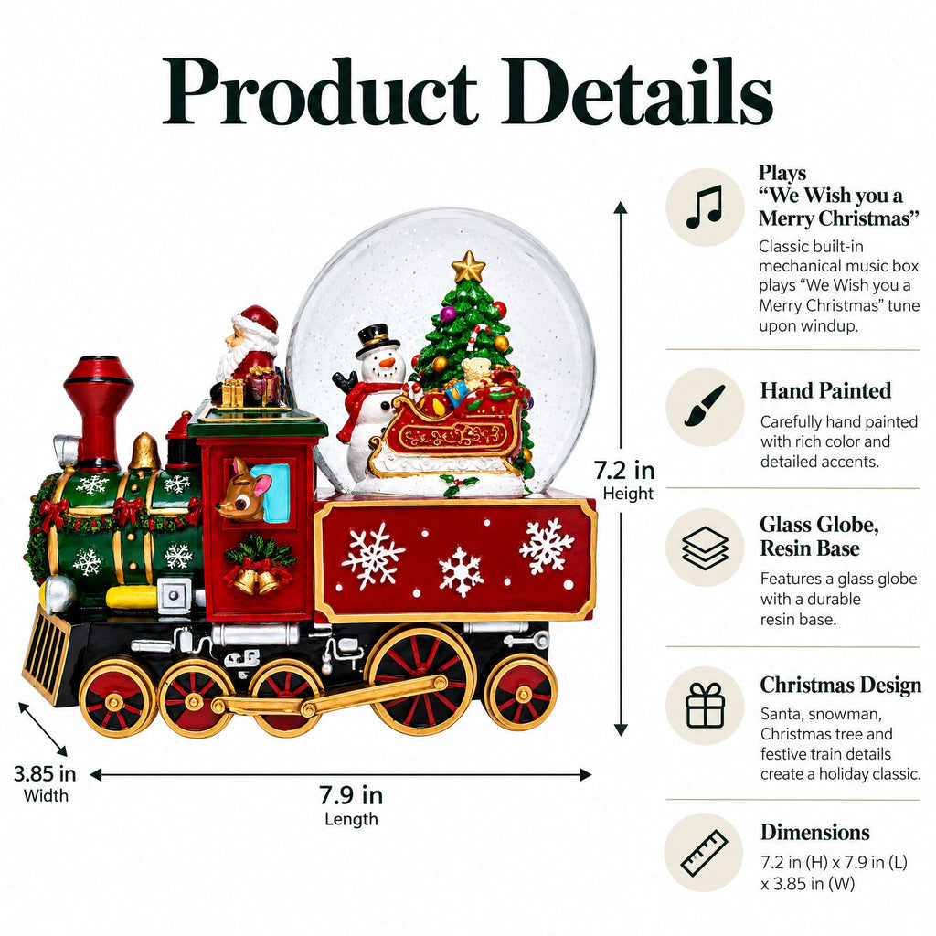 Santa Train Express Delivering Tree Musical Water Globe Snow Globes > Trains La Vie Bien Santa Train Express Delivering Tree Musical Water Globe