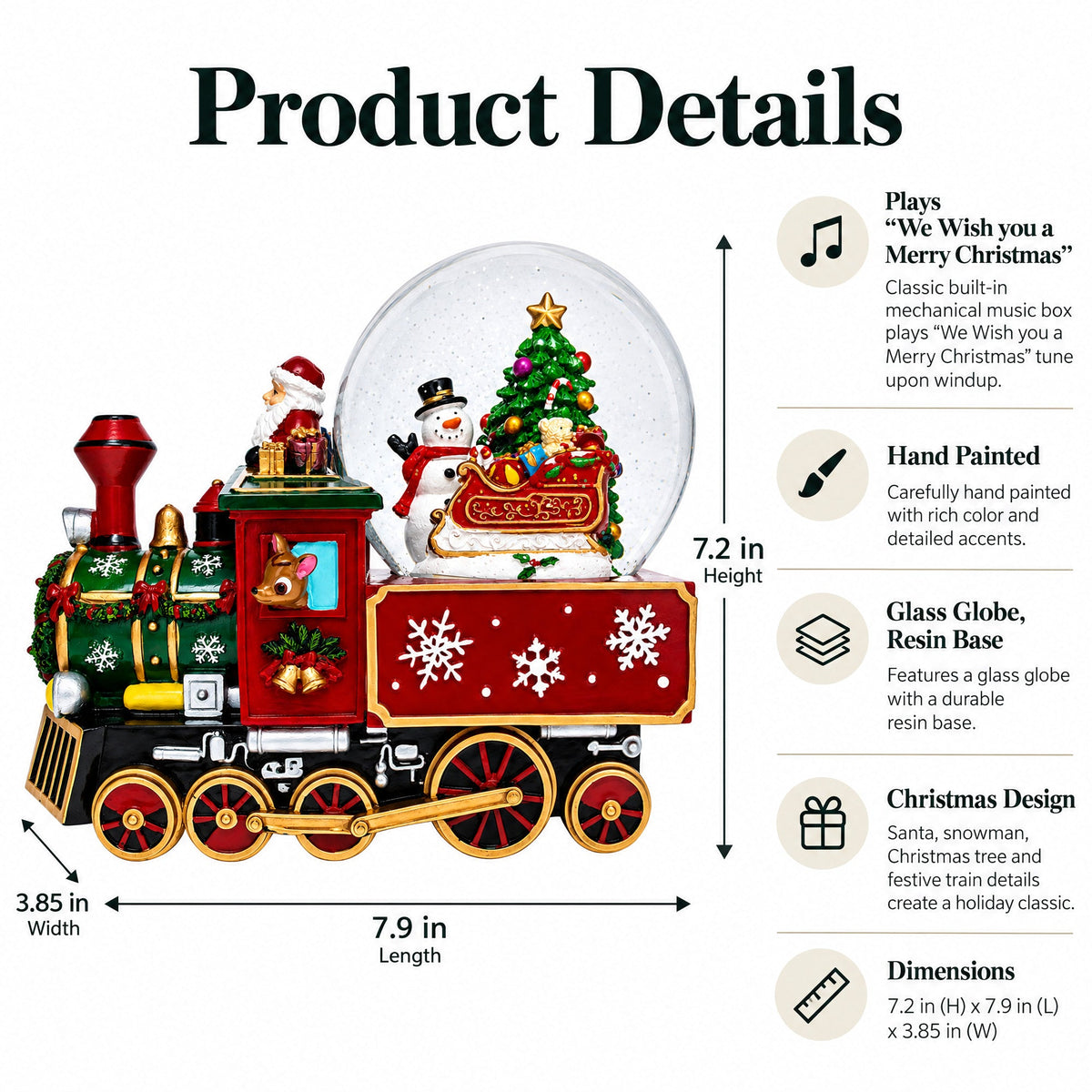 Santa Train Express Delivering Tree Musical Water Globe Snow Globes > Trains La Vie Bien Santa Train Express Delivering Tree Musical Water Globe