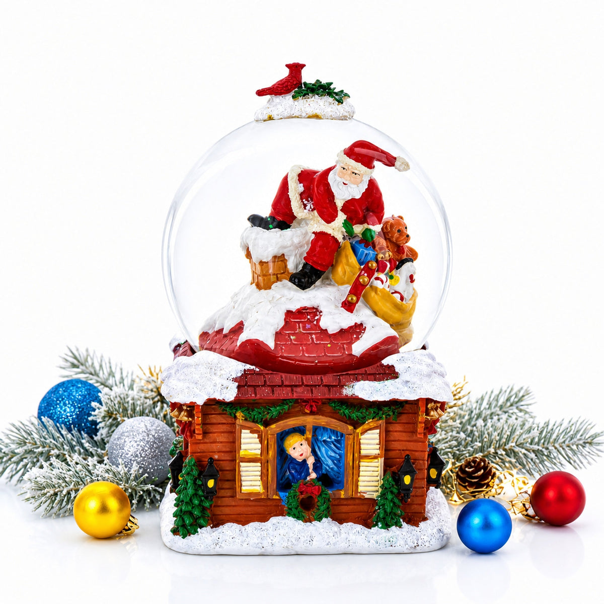 Santa with Christmas Gifts Chimney Journey Musical Water Snow Globe Snow Globes > Santa La Vie Bien Santa with Christmas Gifts Chimney Journey Musical Water Snow Globe
