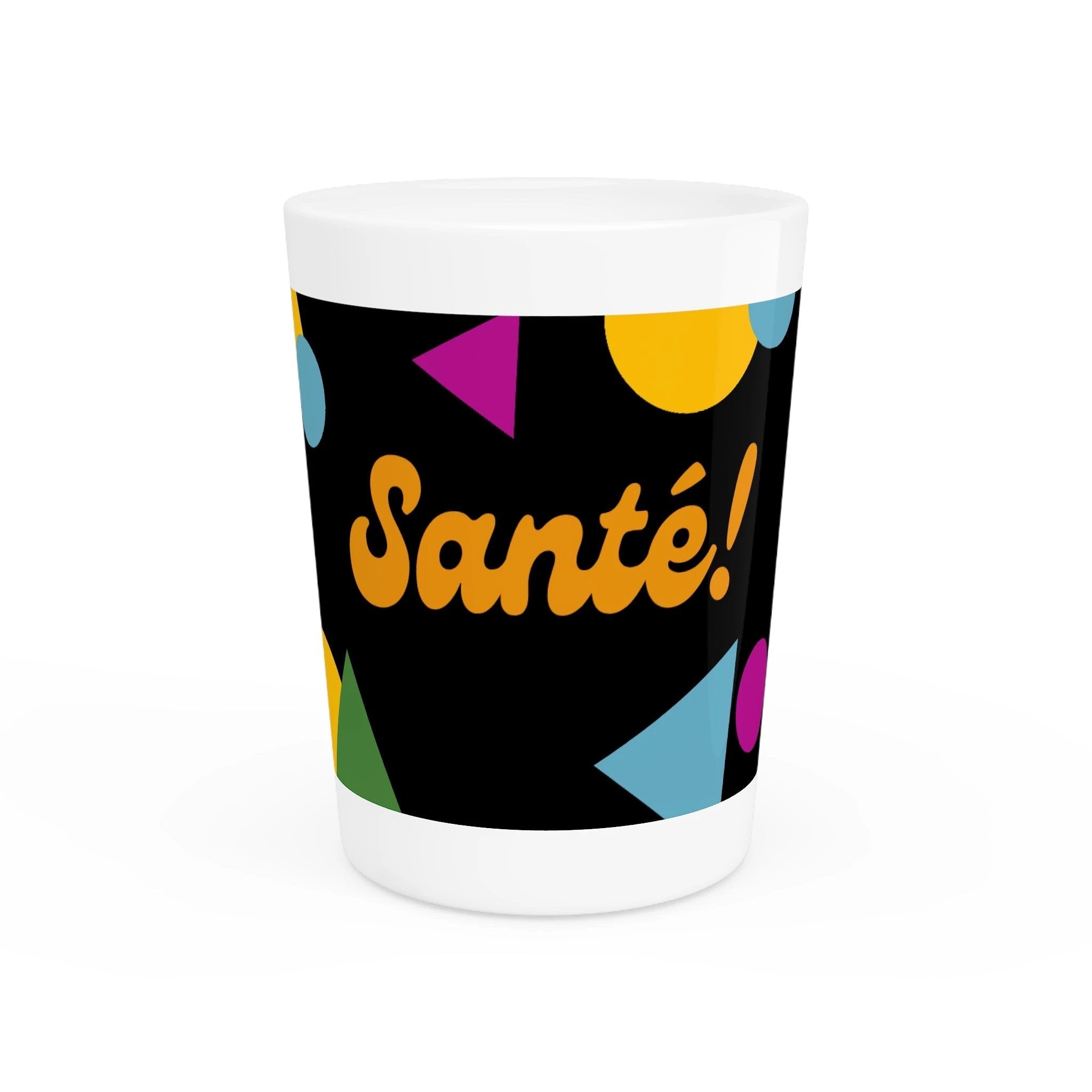Santé! French cheers Shot Glass, Retro Geometric Party Design by Printify