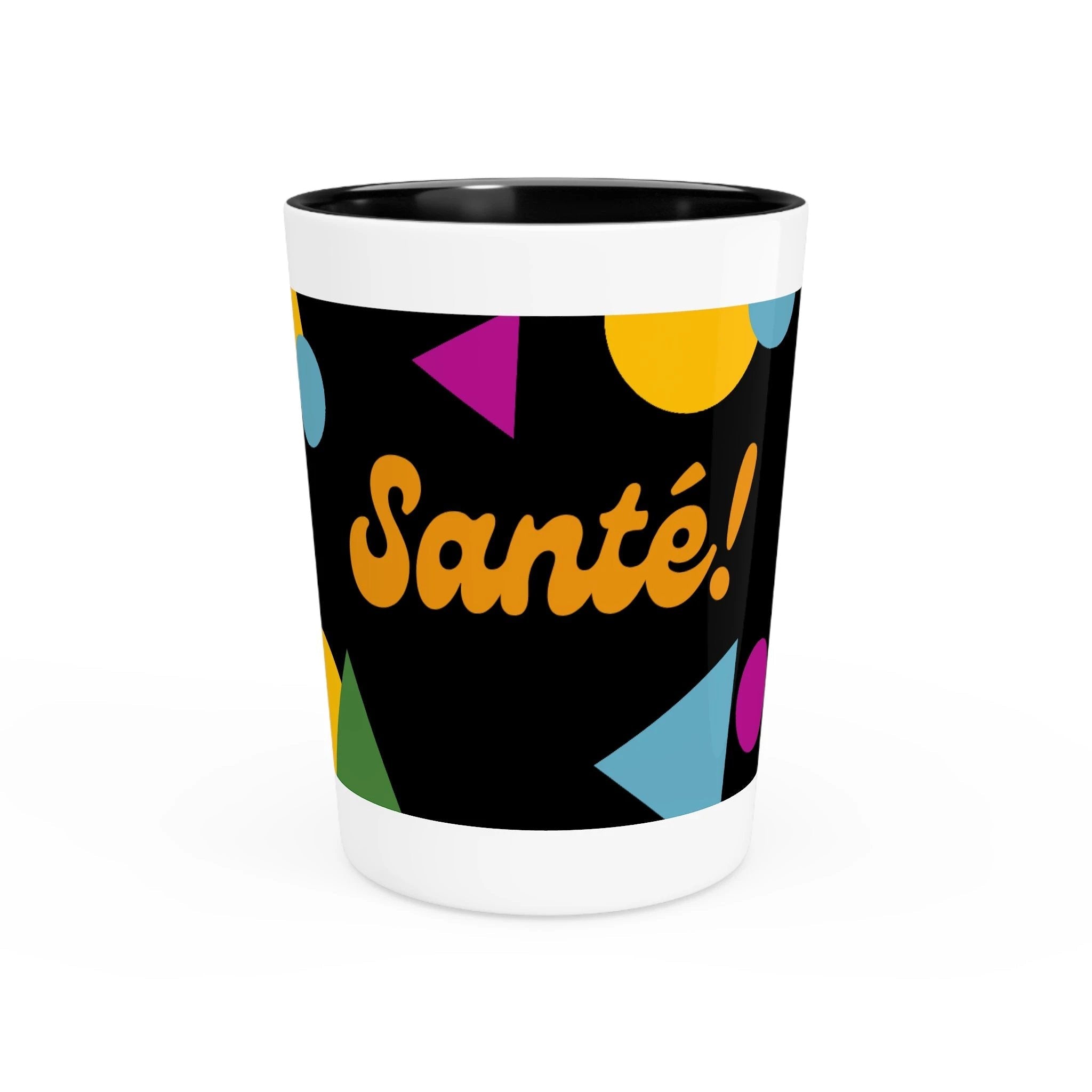Santé! French cheers Shot Glass, Retro Geometric Party Design by Printify
