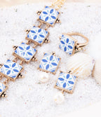 Santorini Blue and White Tile Golden Statement Ring by Barse Jewelry