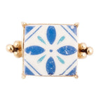 Santorini Blue and White Tile Golden Statement Ring by Barse Jewelry
