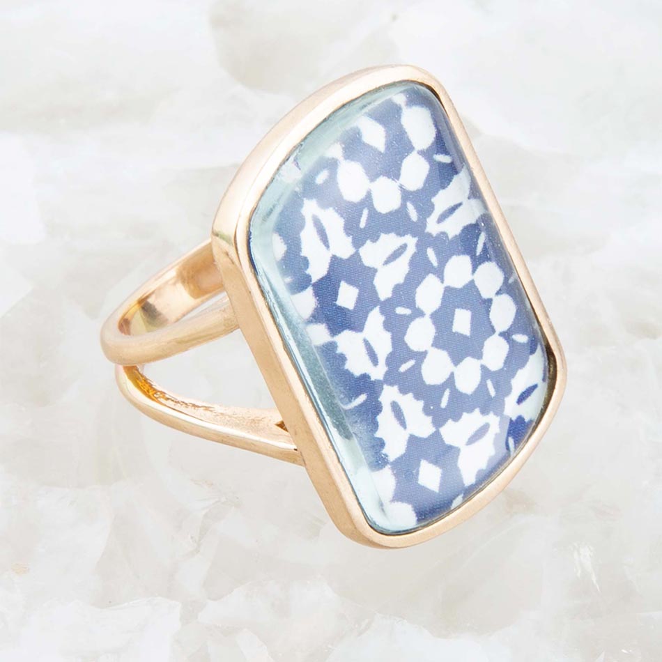 Santorini Cobalt Blue and White Golden Ring