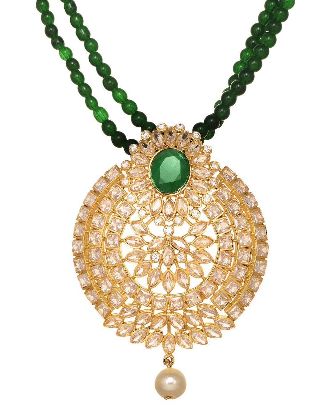 Saraf RS Jewellery Gold-Polished Polki Studded With Beads Handcrafted Jewellery Set Saraf RS Jewellery La Vie Bien Saraf RS Jewellery Gold-Polished Polki Studded With Beads Handcrafted Jewellery Set