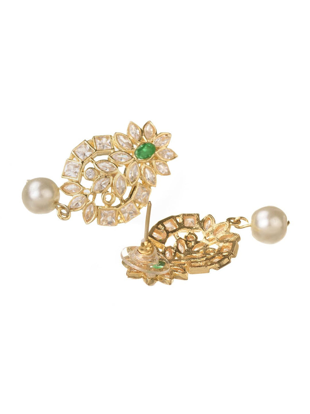 Saraf RS Jewellery Gold-Polished Polki Studded With Beads Handcrafted Jewellery Set Saraf RS Jewellery La Vie Bien Saraf RS Jewellery Gold-Polished Polki Studded With Beads Handcrafted Jewellery Set