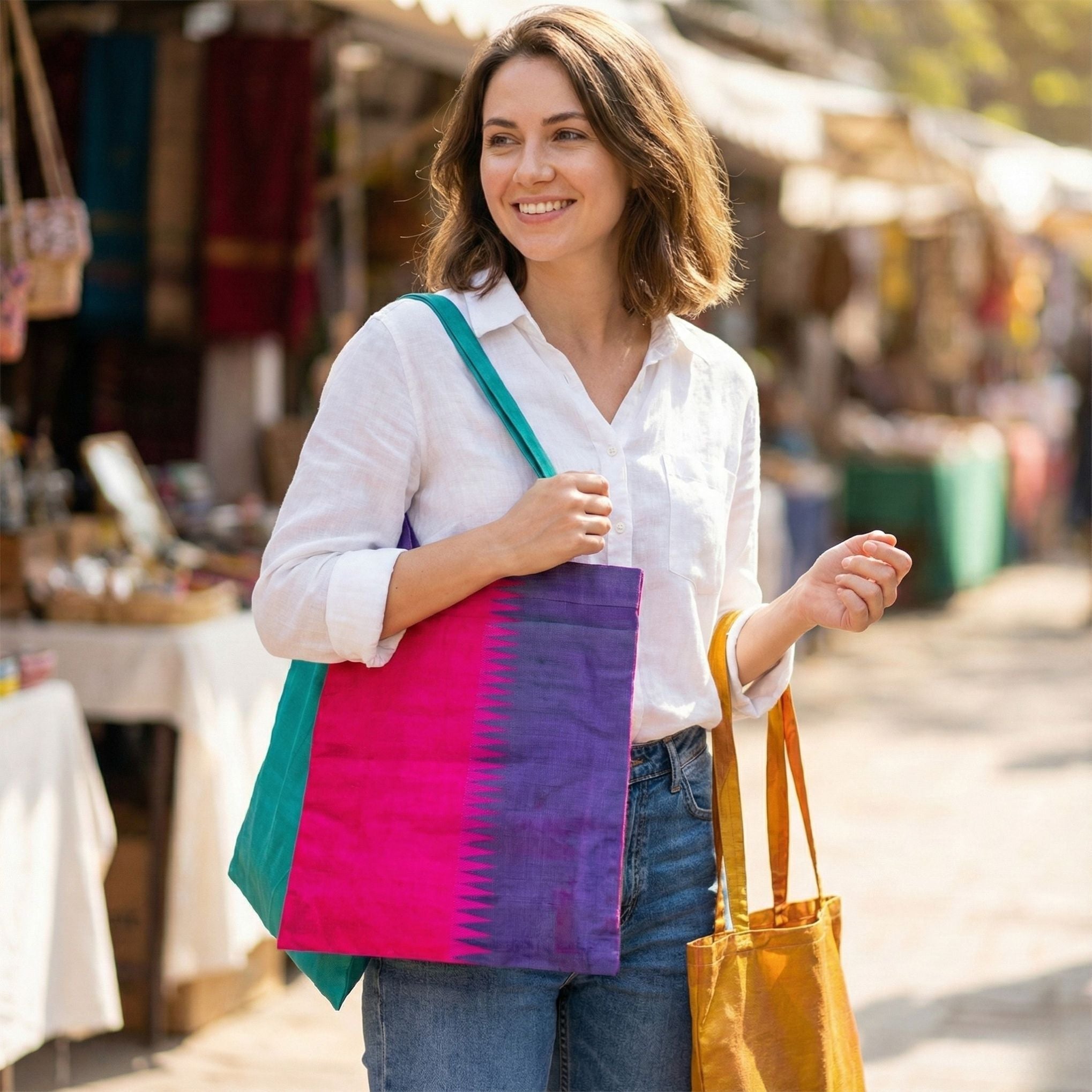 Sari Silk Market Tote Clothing and Accessories La Vie Bien Sari Silk Market Tote