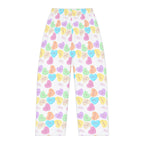 Sassy French Candy Heart Pajama Pants, Pastel Conversation Hearts Print Sleepwear by Printify