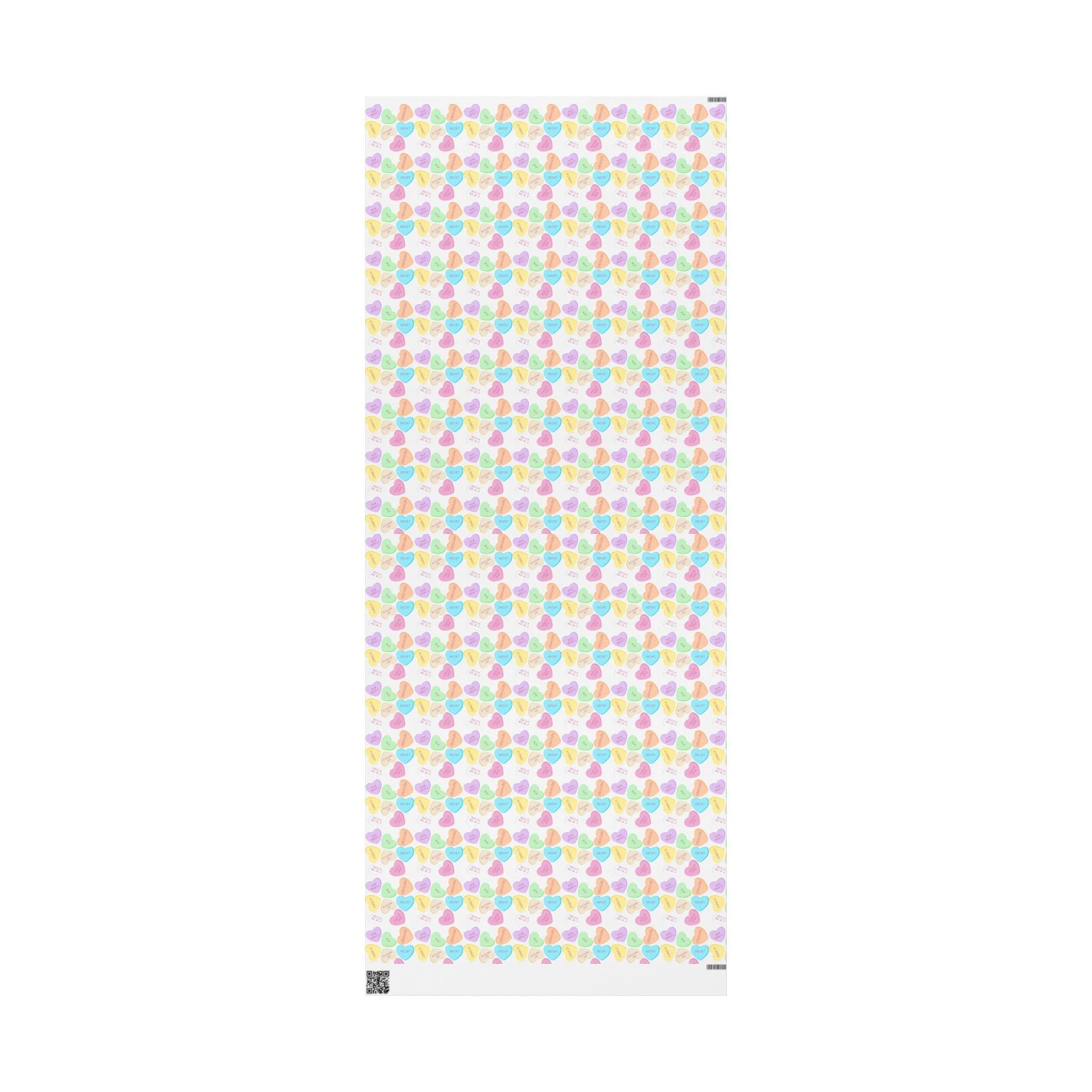 Sassy French Conversation candy Heart Wrapping Paper, Pastel Valentine Gift Wrap by Printify