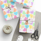 Sassy French Conversation candy Heart Wrapping Paper, Pastel Valentine Gift Wrap by Printify