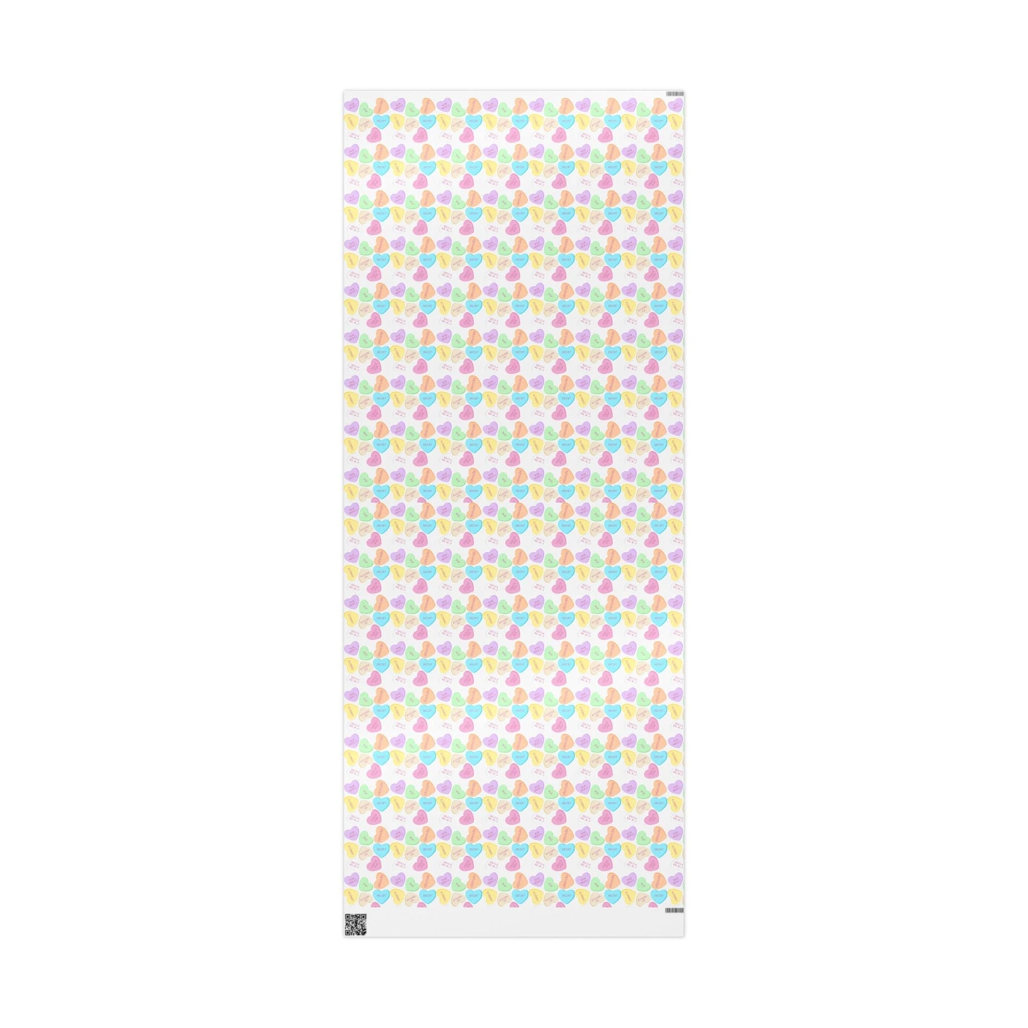 Sassy French Conversation candy Heart Wrapping Paper, Pastel Valentine Gift Wrap by Printify