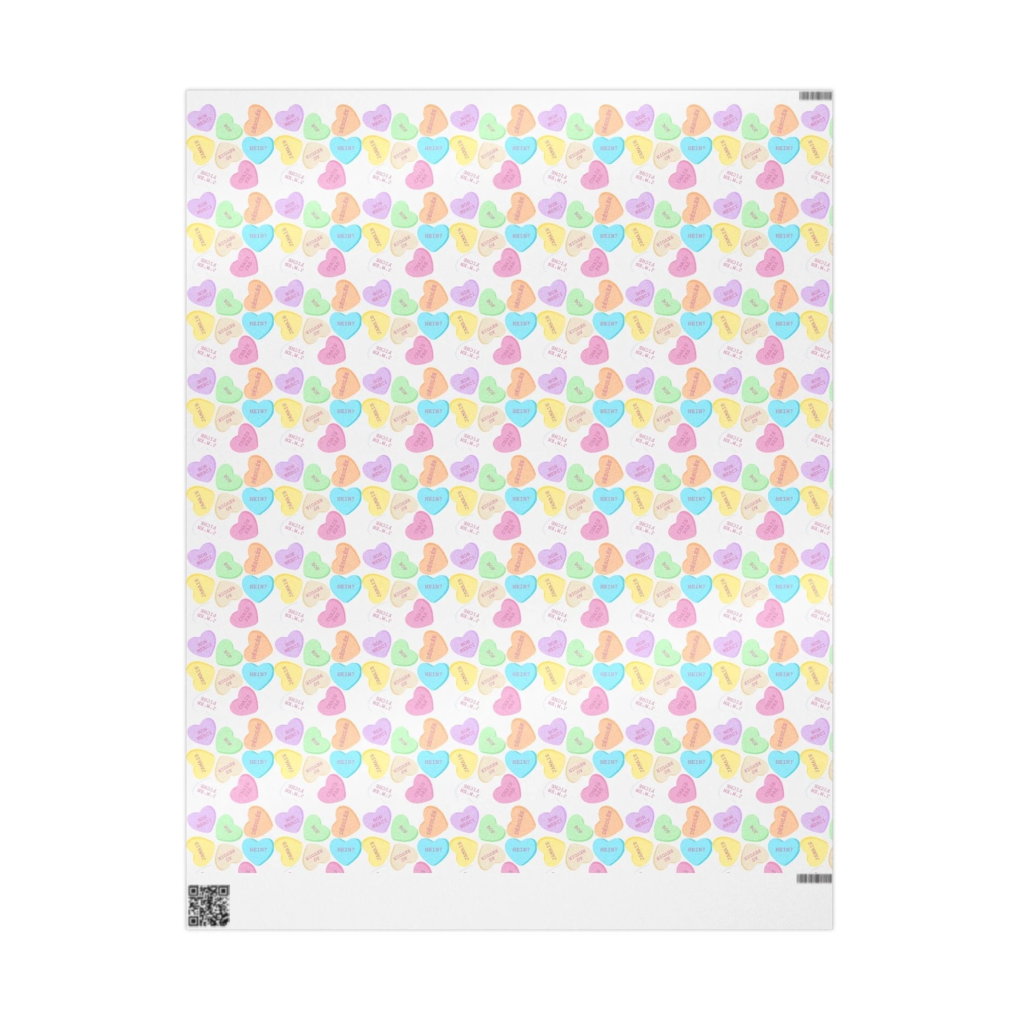 Sassy French Conversation candy Heart Wrapping Paper, Pastel Valentine Gift Wrap by Printify