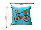 Satin Cushion or Pillow Cover with Cycle Embroidery & Satin Pompom on Sides, Set of 2 Cushion Cover La Vie Bien Satin Cushion or Pillow Cover with Cycle Embroidery & Satin Pompom on Sides, Set of 2
