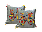 Satin Cushion or Pillow Cover with Cycle Embroidery & Satin Pompom on Sides, Set of 2 Cushion Cover La Vie Bien Satin Cushion or Pillow Cover with Cycle Embroidery & Satin Pompom on Sides, Set of 2