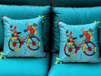 Satin Cushion or Pillow Cover with Cycle Embroidery & Satin Pompom on Sides, Set of 2 Cushion Cover La Vie Bien Satin Cushion or Pillow Cover with Cycle Embroidery & Satin Pompom on Sides, Set of 2