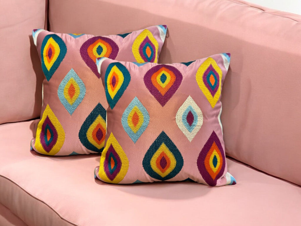 Satin Cushion or Pillow Cover with Eye Embroidery, Set of 2 Cushion Cover La Vie Bien Satin Cushion or Pillow Cover with Eye Embroidery, Set of 2