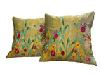 Satin Cushion or Pillow Cover with Garden Embroidery, Set of 2 Cushion Cover La Vie Bien Satin Cushion or Pillow Cover with Garden Embroidery, Set of 2